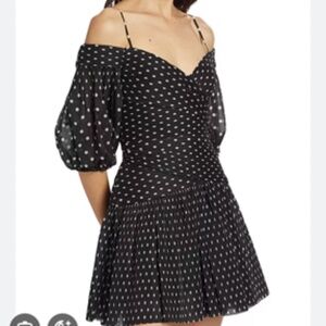 NWT ZIMMERMANN Cold-shoulder polka-dot plissé-chiffon mini dress, US 8
